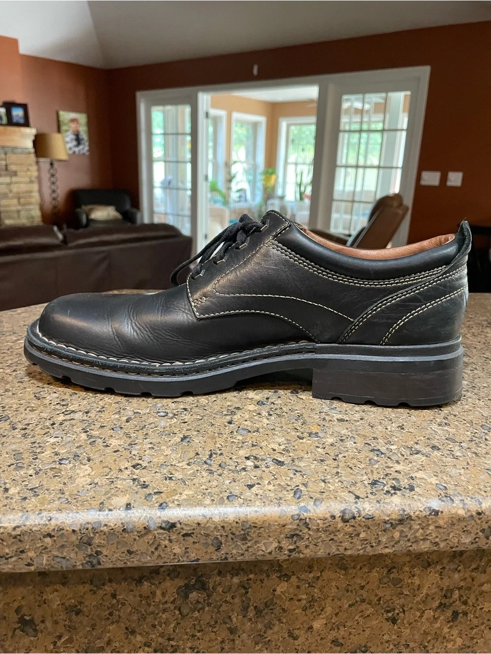 Clarks Un.Ravel Sz 12 Black Leather Business Casual Breathable Rugged Work Shoe